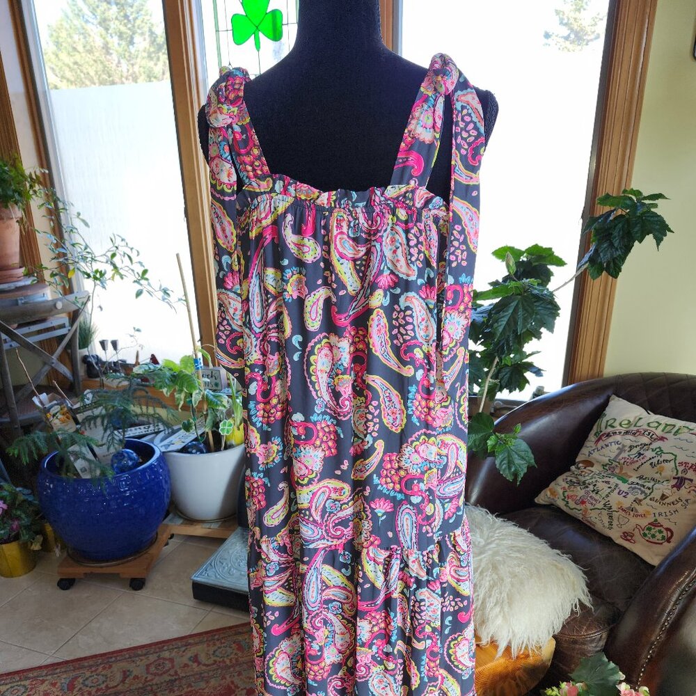 Emily Wonder Black Paisley Ruffle Dress Maxi  Boho size L - Picture 7 of 14
